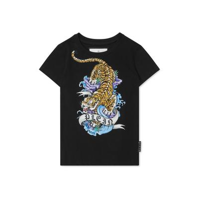 T-Shirt PHILIPP PLEIN "Tattoo Verziert", Damen, Gr. 8, schwarz (02, schwarz), Obermaterial: 100% Baumwolle, Shirts T-Shirt