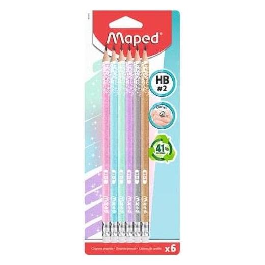 Maped Black Peps Bleistifte HB farbsortiert und Glitzer mit Radierer 6 St. (HB, 6x) (851803)