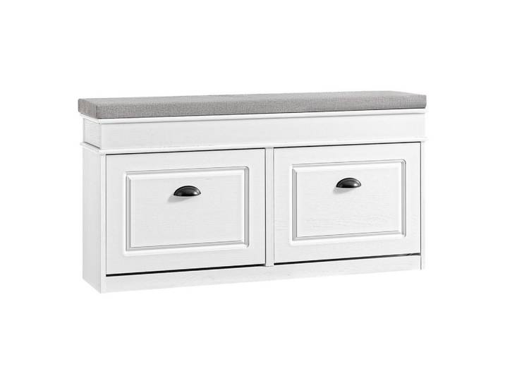 SoBuy Schuhbank mit Sitzfläche und 2 Klappen, Weiß 104x54x24cm, Holzwerkstoff, 104x54x24 cm, Garderobe, Schuhaufbewahrung, Schuhregale