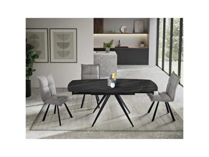 Table à rallonge 180 cm avec plateau en grès cérame effet marbre blanc ACHILLE