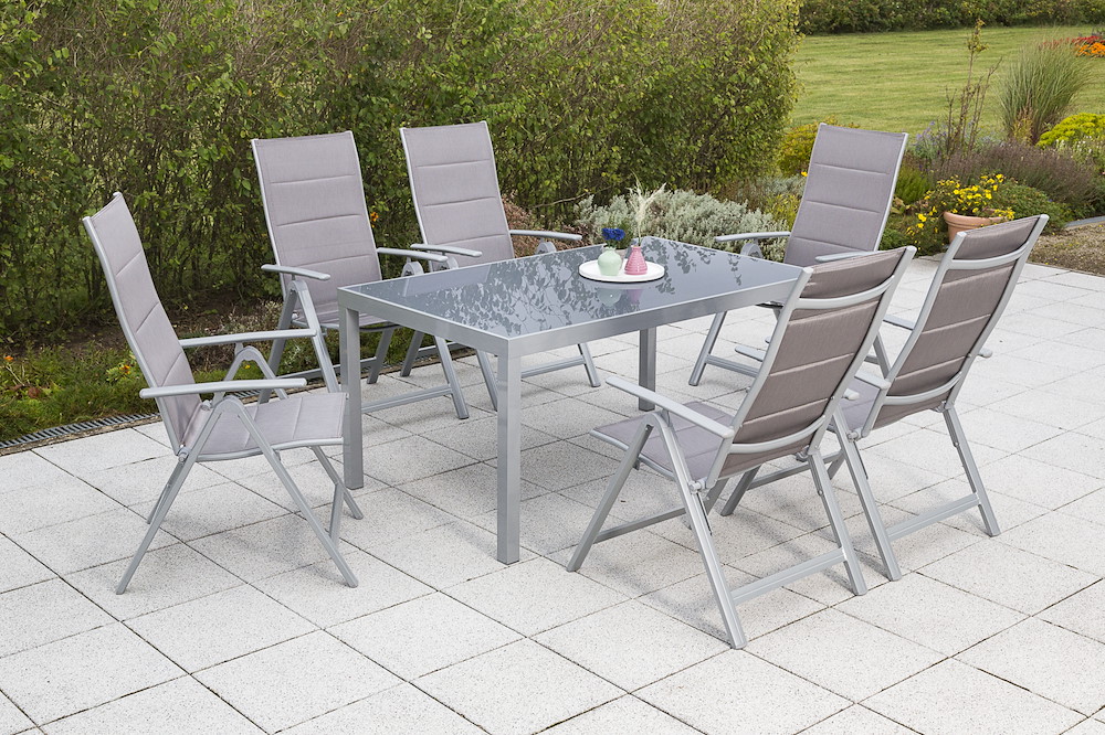 MERXXHANDELS Taviano Set 7tlg 6 Sessel Tisch 150x90cm Alu/Textil 16928755
