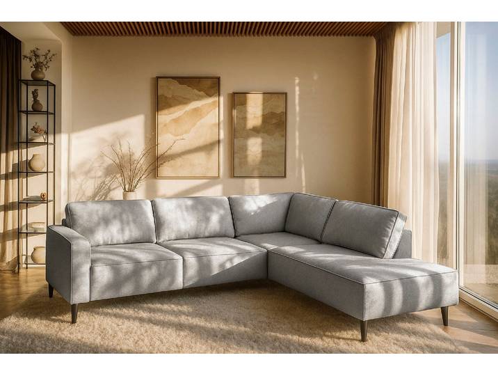 Ecksofa, 260x200 cm, Chenille, Grau, Ottomane Rechts, Modern, Places of Style
