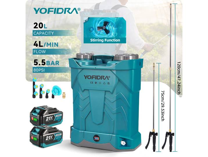Pulvérisateur électrique YOFIDRA 20L haute capacité, pulvérisateur à dos pour jardin et pelouse, outils électriques compatibles avec la batterie Makita 21V.