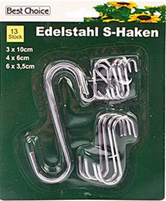 Best Choice 43534 S-haken set van 13 stuks in 3 maten van roestvrij staal