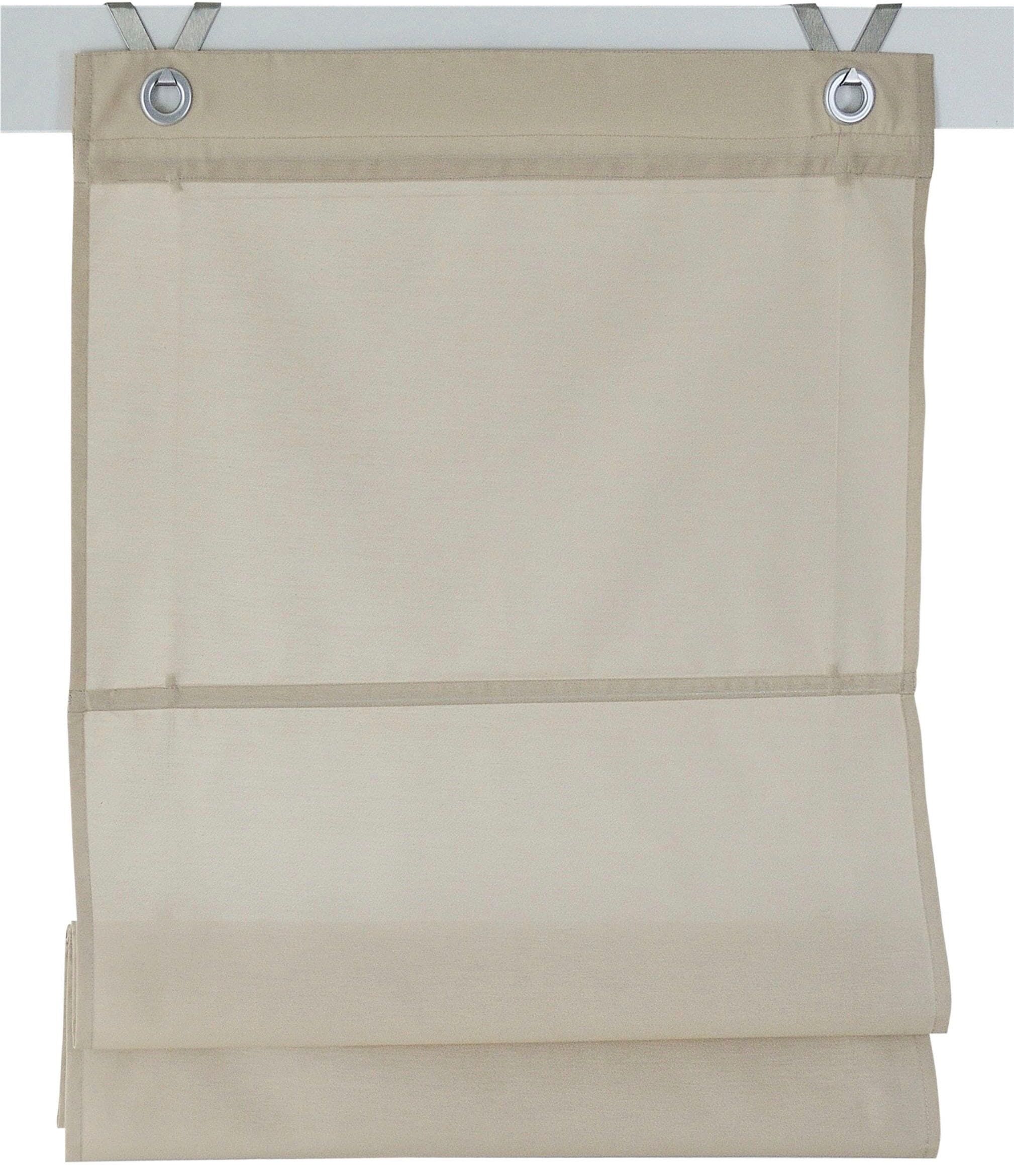 Raffrollo KUTTI "Kessy Bessy" Gr. 1, beige (natur), B:45cm H:140cm, Obermaterial: 65% Baumwolle, 35% Polyester, Raffrollos, Raffrollo, halbtransparent, Baumwolle, Polyester, Hakenaufhängung natur 140cm, einseitig verschiebbar, Hakenaufhängung, 45cm