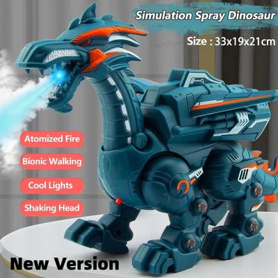 Discount Dollar Deals Fire Mechanical Dinosaur Water Spray Toy With Cool Light Electric Function Entertainment Puzzle For Boys spray Blue
