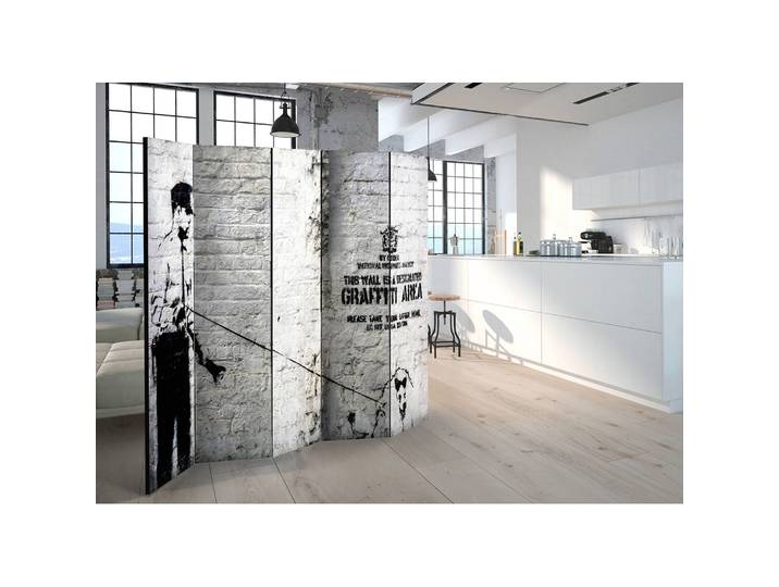 Paravent Graffiti Area Fleece Schwarz/Weiß 225 x 172 x 3cm