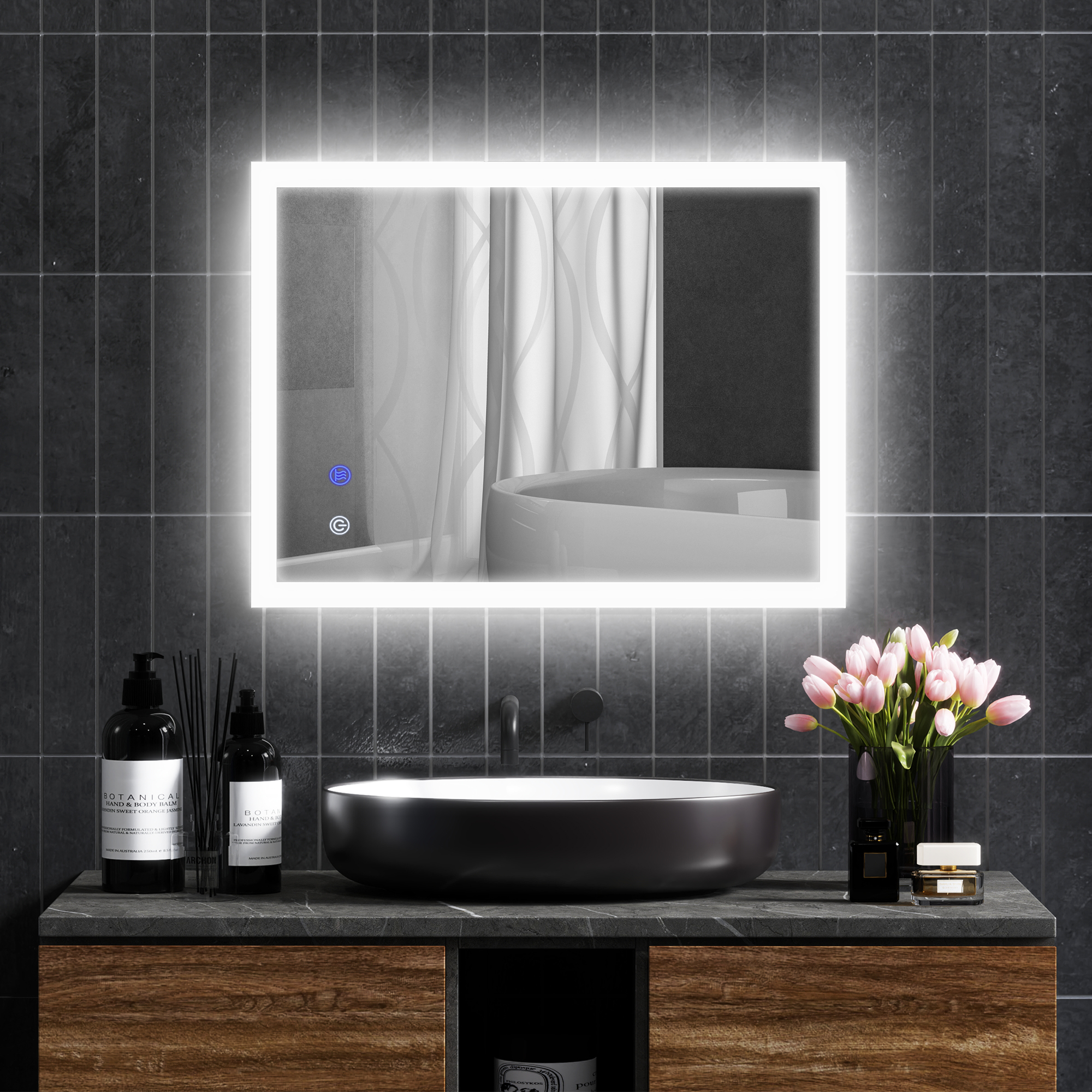 Kleankin Specchio Bagno da Parete Moderno con LED Rettangolare, Sensori Touch, Anti-Appannamento, 3 Colori di Luce, 80x60x3cm   Aosom Italy