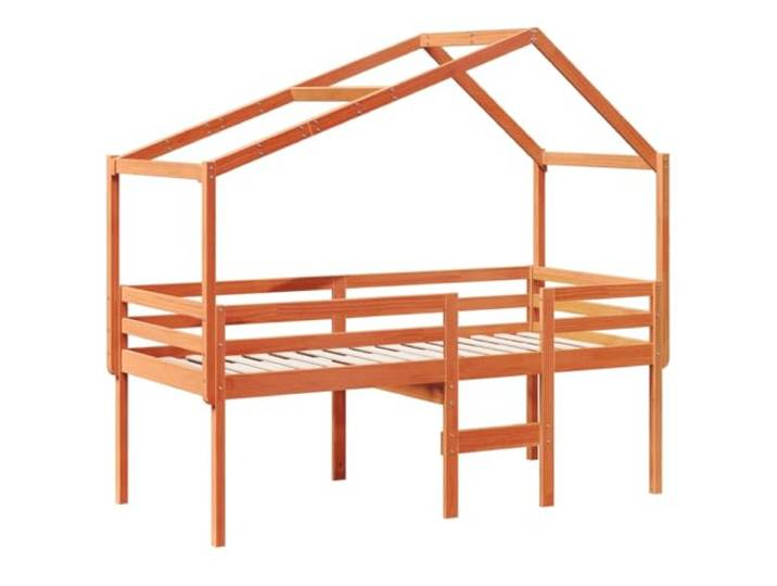 KTHLBRH Hochbett mit gewachstem Dach 90 x 190 cm Massivholz Kiefer Mit Seitentür, Schutzseiten, integrierter Leiter, für Kinderzimmer