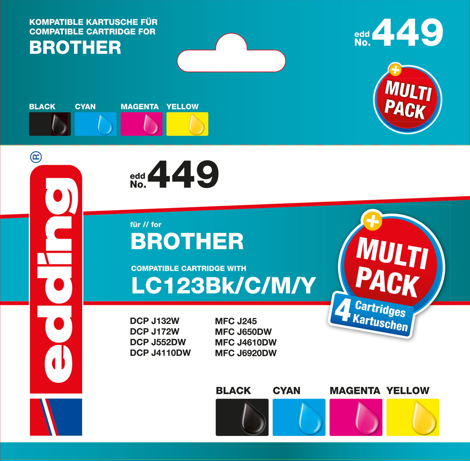 Edding Tintenkartridges EDD-449 Multipack compatibel met Brother LC123