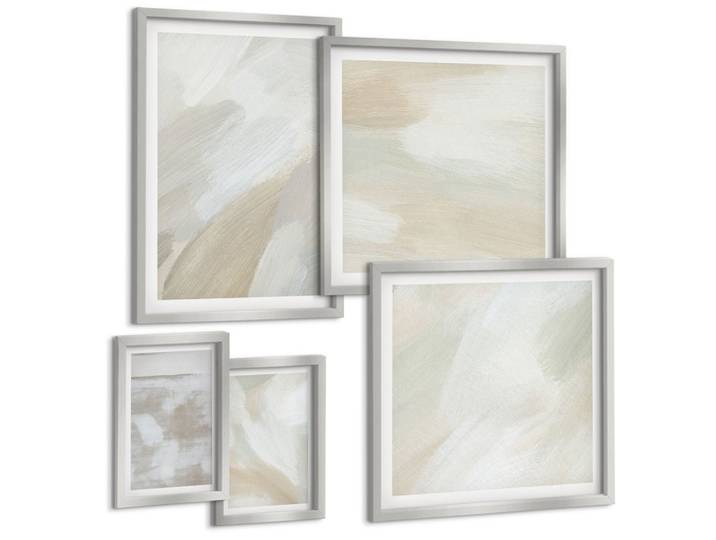 BILDER SET 5er Set - 50x50 cm & 20x30 cm & 40x60 cm Silberner Rahmen - Abstrakte Pinselmalerei auf Leinwand