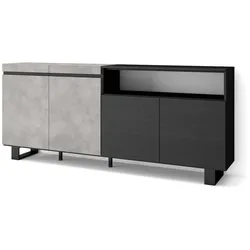 SKRAUT HOME Sideboard, Schrank, Küche, Schrank, Flur, 200x35x87cm, 4 Türen, Industriedesign, Moderner Stil, Zementgrau _ 60_14