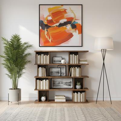 Davee Furniture Modern Wood Cubby Bookcase, Wide Open Storage Display Shelving Unit - 61.4'' x 57.9'' x 12.6''