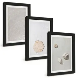 BILDER SET 3er Set - 20x30 cm Schwarzer Rahmen - Leichte Boho-Sandtexturen