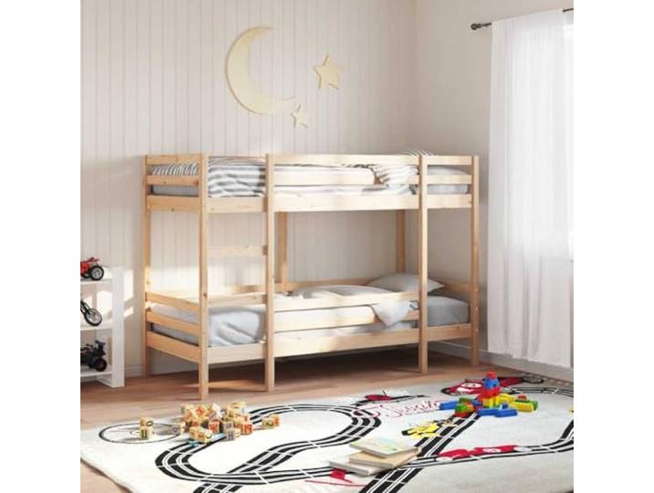 RJPLMFV Etagenbett ohne Matratze, 80 x 200 cm, Kiefer massiv Komplettes Gestell mit Lattenrost, Sicherheitsbarrieren, stabiler Leiter, Wandbefestigung im Lieferumfang enthalten