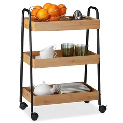 Relaxdays Servierwagen Bambus Hellbraun,Schwarz
