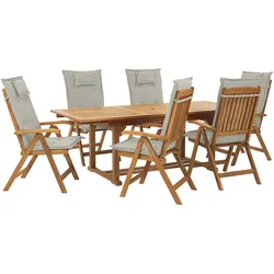 GARTENMÖBEL SET 6-Sitzer Akazienholz Auflagen grau-beige Java