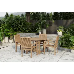 OUTFLEXX Dallas/Washington Garten-Essgruppe, natur, Teak, 120/170x120 cm, 4x Stapelsessel