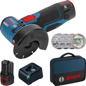 Bosch Winkelschleifer GWS 12V-76, Professional, 76mm, 12V/2Ah, mit 2 Akkus, Ladegerät und Tasche