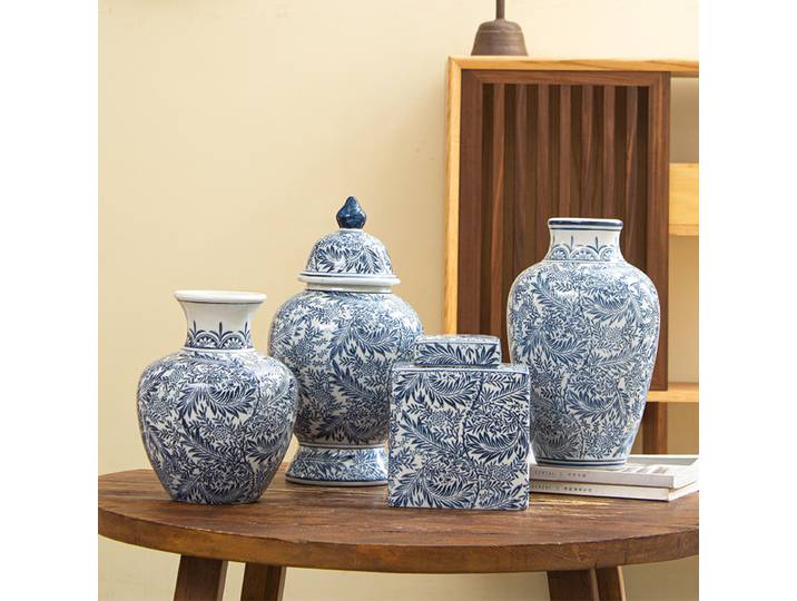Bouteille de feuilles de porcelaine bleue et blanche peinte à la main, Vase en céramique chinoise, Villa, salon, Tv, ornements