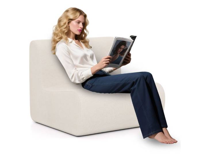 Canapé Simple COSTWAY Canapé Ergonomique Paresseux en Velours Doux pour Lire Beige