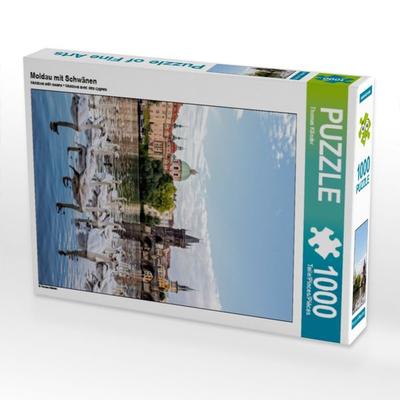 CALVENDO Puzzle Moldau mit Schwänen | 1000 Teile Lege-Größe 64x48cm Foto-Puzzle für glückliche Stunden