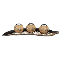 Relaxdays Teelichthalter Set Blatt Weiß,Hellbraun,Schwarz
