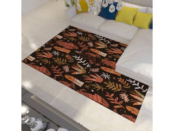 HOBBOY Tapijt in Scandinavische stijl, 80 x 150 cm, abstract botanisch tapijt, decoratieve tapijten met rubberen steun, dunne wasbare vloermat voor keukenzalen