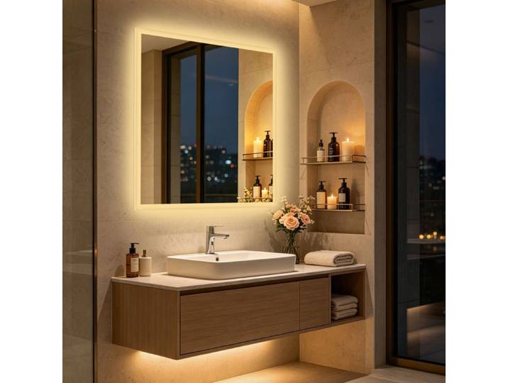 Miroir de Salle de Bain avec LED 80 x 80 cm - Lumineux 3 Mode de Lumières Dimmable Anti-Buée