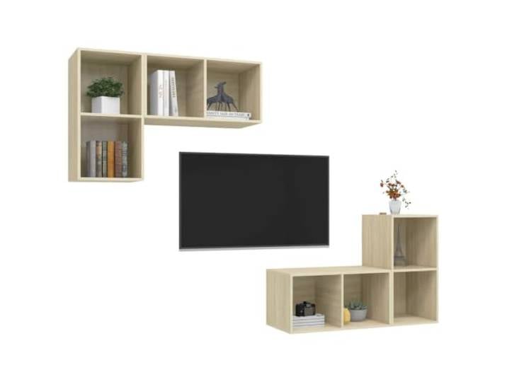 GKHPYURE TV-Wandschrank 4 Stück Eiche Sonoma Spanplatte Kann vertikal oder horizontal aufgehängt werden, 2 Fächer, 37 x 37 x 72 cm, leicht zu reinigen