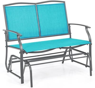 Costway Iron Patio Rocking Chair for Outdoor Backyard-Turquoise