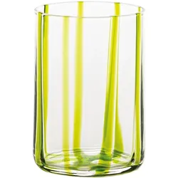 Zafferano Tirache Set: 6 handgefertigte farbige Glasbecher in Apfelgrün, elegantes Design mit Relief-Linien für stilvolle Tischdekorationen.