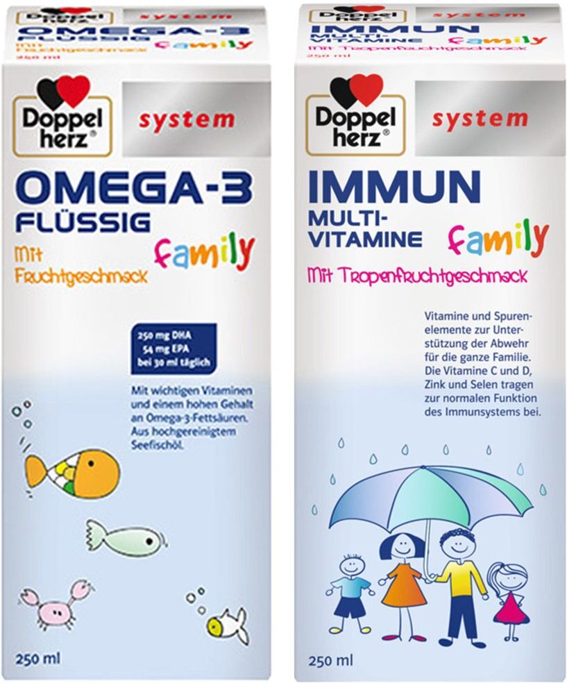 Doppelherz® system Omega-3 flüssig family + Immun Multivitamine 1 St Set