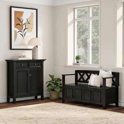 WYNDENHALL Halifax Solid Wood 48 inch Wide Storage Bench and 36 inch Wide Storage Cabinet in Hickory Brown