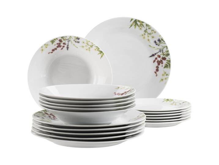 MÄSER Tellerset Herbal Garden 18tlg. - Farbe: weiss - Material: Porzellan - 751