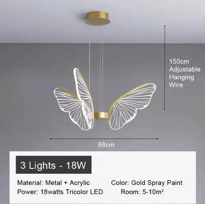 Inspire Curations Minimalist Butterfly Chandelier Light Modern Acrylic Butterfly Pendant Light For Home 3 Heads 110 240v warm Light