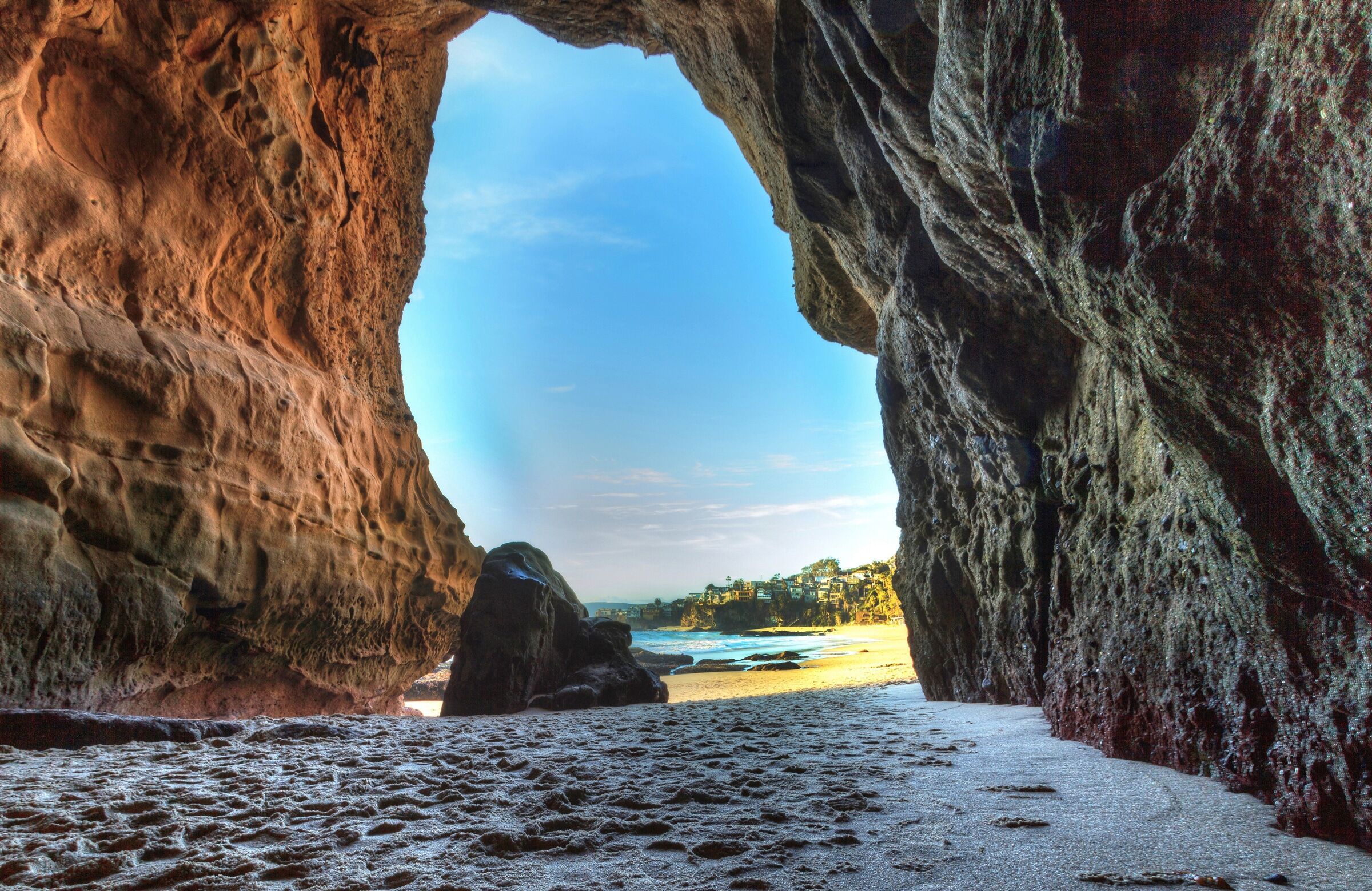 Fototapete PAPERMOON "GROTTE-HÖHLE LAGUNA BEACH MEER FELSEN GEBIRGE DÜNEN", bunt, B:2m L:1,49m, Vlies, Tapeten, Fototapete bunt B/L: 2m x 1,49m, Bahnen: 4 Stk.