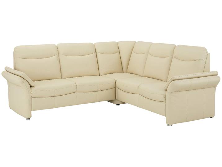 Ecksofa, Kunstleder, Beige, 251×231 cm, Armlehnfunktion & Schublade, Klassisch, Home-affaire