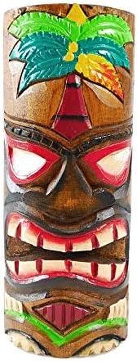 Houten Tiki Beeld Bruin - Handgesneden Decoratief Beeld voor op de Tafel - Hoogte: 25 cm