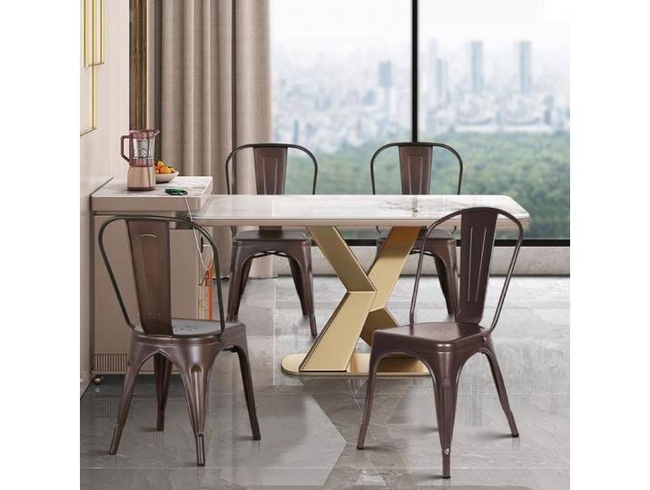 Lot de 4 Chaise de Salle à Manger-MENGDA-Chaise de Cuisine de empilable-Avec dossier-Style Industriel-Pour intérieur et extérieur