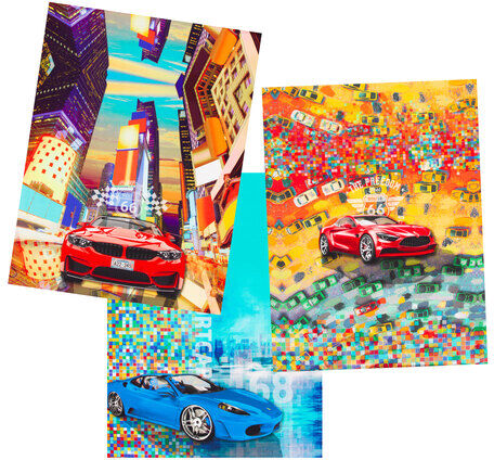 Digital-Baumwoll-Jersey-Coupon "Rennautos", bunt