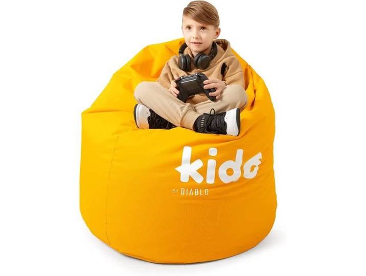 Diablo Pouf Poire Beanbag pour Enfants Pouf avec Kremplina Fauteuil de Jeu avec des Perles Polyester 110 x 80 x 80 cm (Jaune)