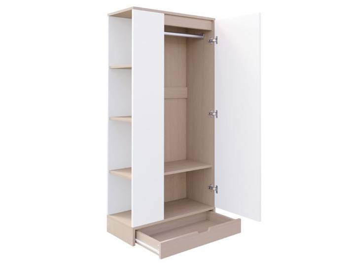 Armoire 1 porte – Rangement vêtements 70 x 40 x 170 cm – blanc et naturel