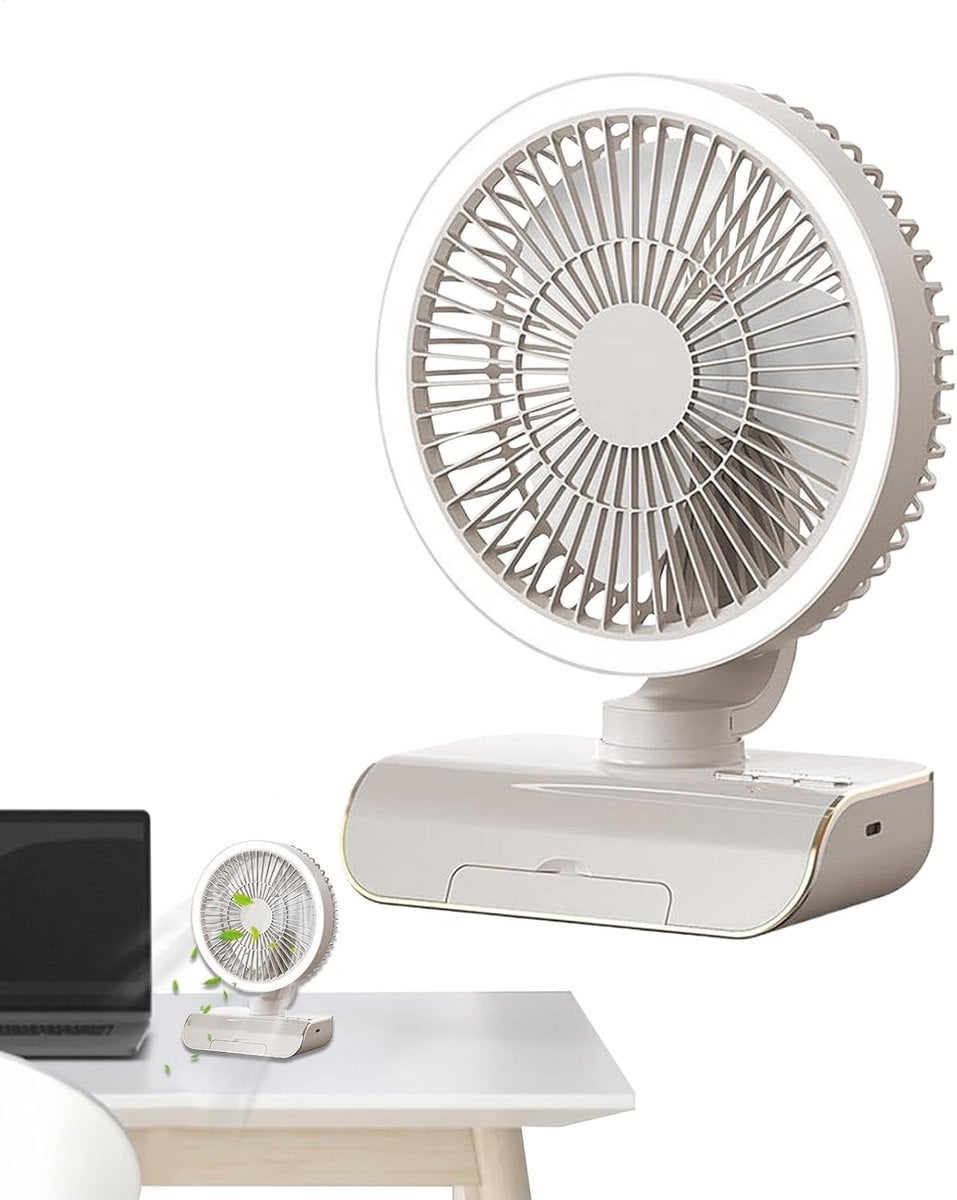 Oplaadbare oscillerende tafelventilator met afstandsbediening, wit