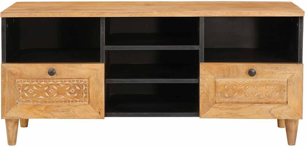 World Menagerie TV Cabinet With Drawer 100 X 33 X 46 Cm Solid Mango Wood Light Brown 42"