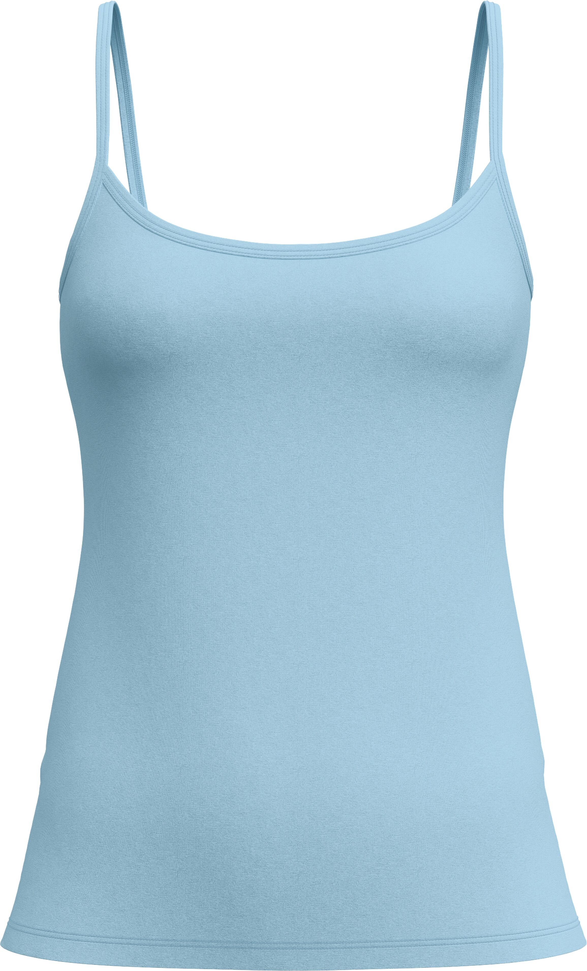 Spaghettitop CALIDA "Essential Cotton", Damen, Gr. M (44/46), blau (cascade blau), Single Jersey, Obermaterial: 93% Baumwolle, 7% Elasthan, unifarben, figurbetont hüftbedeckend, tiefer Rundhals, Tops Spaghettitop, tiefer Ausschnitt, Single Jersey Qualität