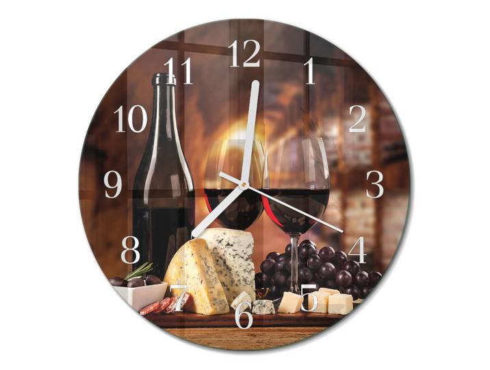 Tulup Wanduhr fi30 cm - Wein, Braun, Glas, Rund, 30x30x0.4 cm, Dekoration, Uhren, Wanduhren