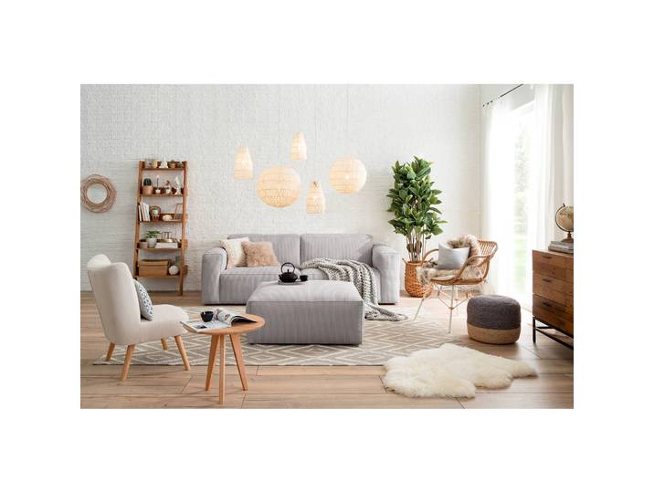Polsterhocker 92 x 42 x 92cm Grau/Hellgrau Cordstoff Lola: Hellgrau