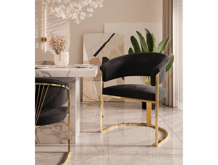 Gepolsterter Stuhl MOUNIR, Gold chrom / Schwarz