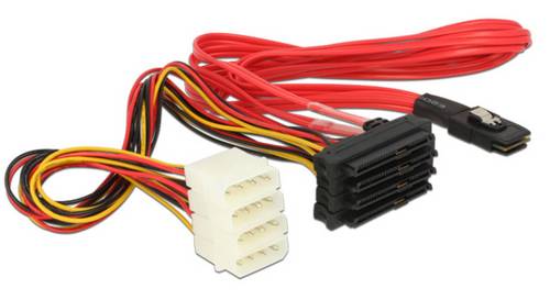 Delock Festplatten Anschlusskabel [1x Mini SAS-Stecker (SFF-8087) - 4x SATA-Kombi-Stecker 7+15pol., IDE-Strom-Stecker 4pol.]
